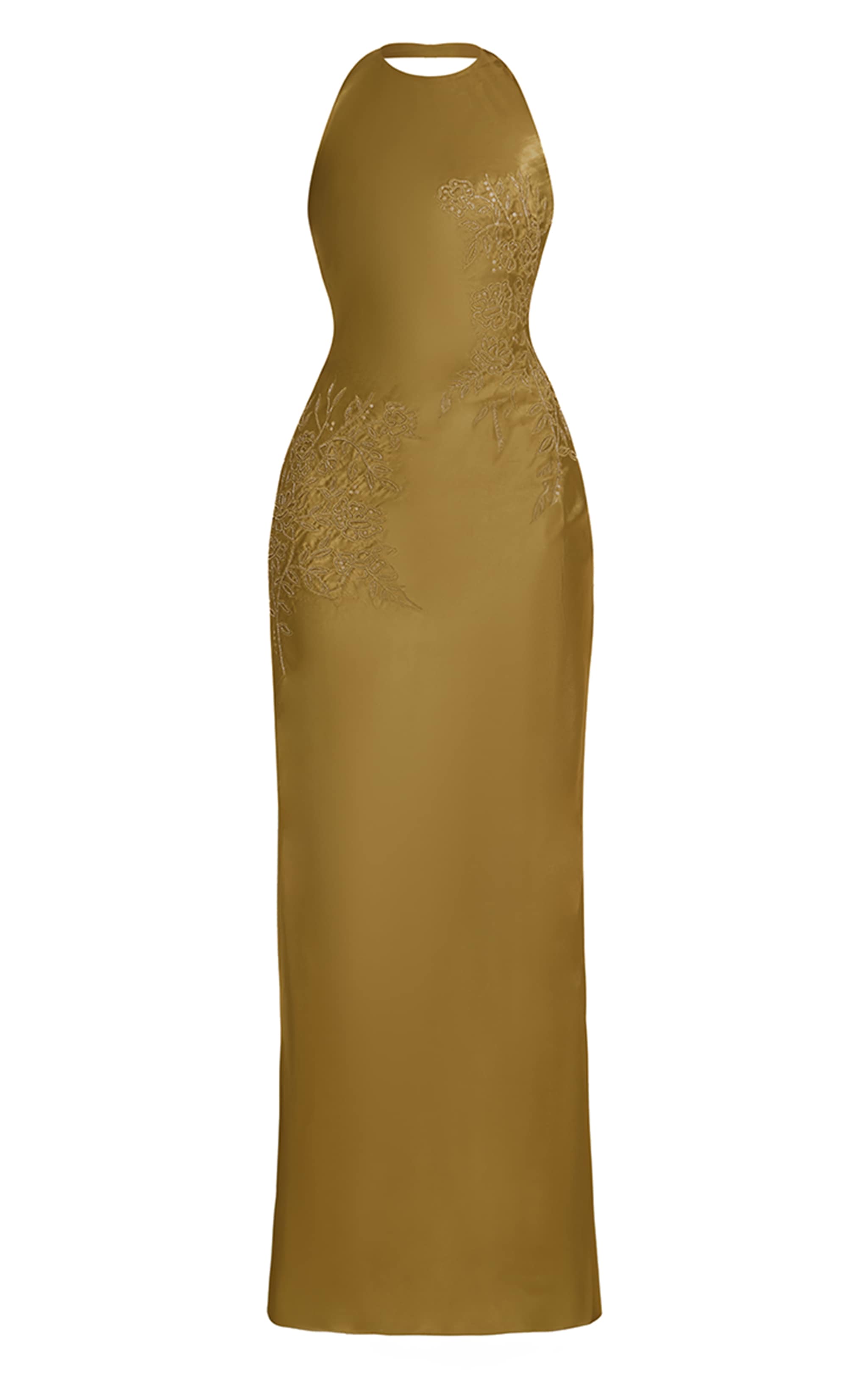 PLT Label Golden Olive Satin Embroidered Maxi Dress image 6