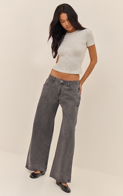 Dark Grey Low Rise Wide Leg Jeans