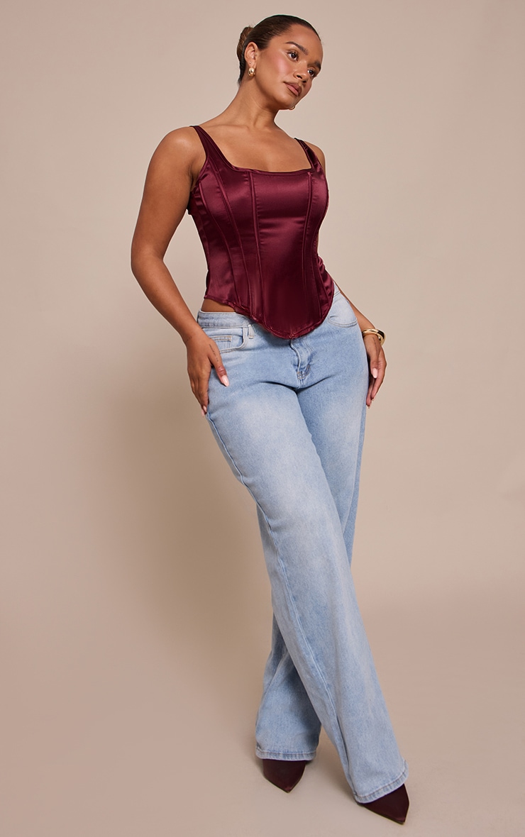 Shape Burgundy Square Neck Satin Longline Corset Top image 3
