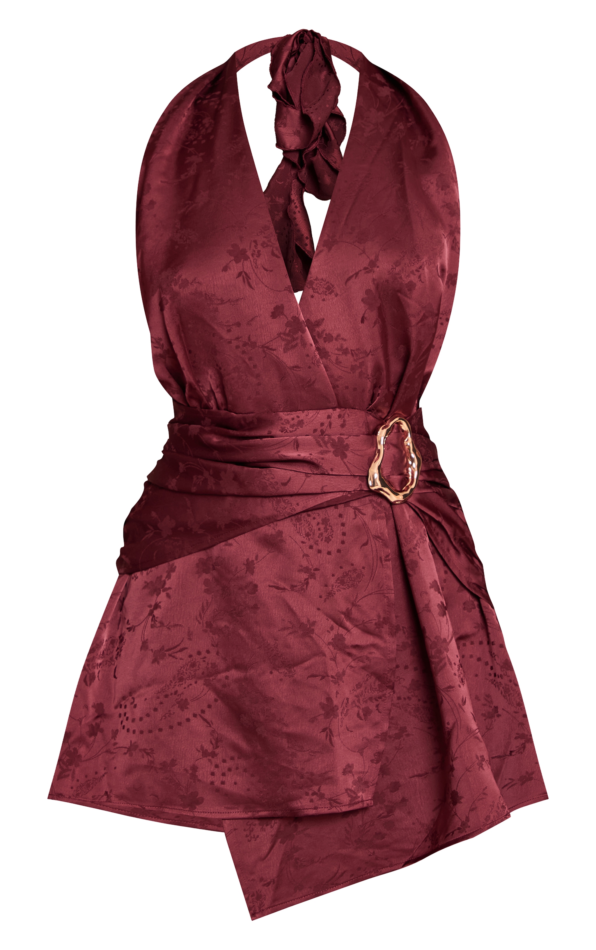 Plum Satin Jacquard Trim Detail Mini Shift Dress image 5