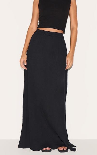 Tall Jupe longue en étamine de coton noire à taille élastique