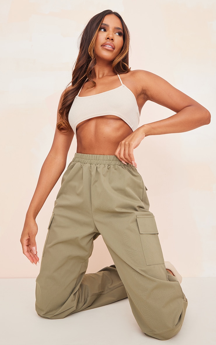 Sand Textured Rib Strappy Crop Top image 3