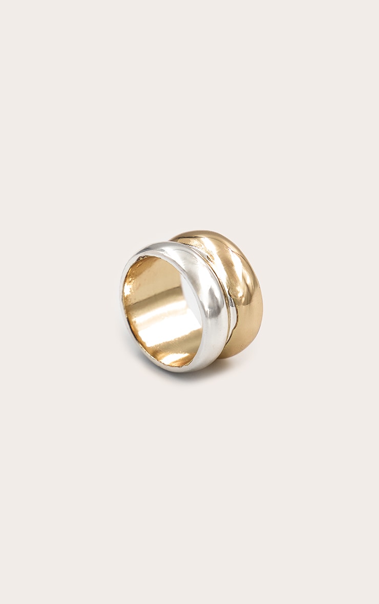 Two Tone Gold and Silver Smooth Double Chunky Ring image 2