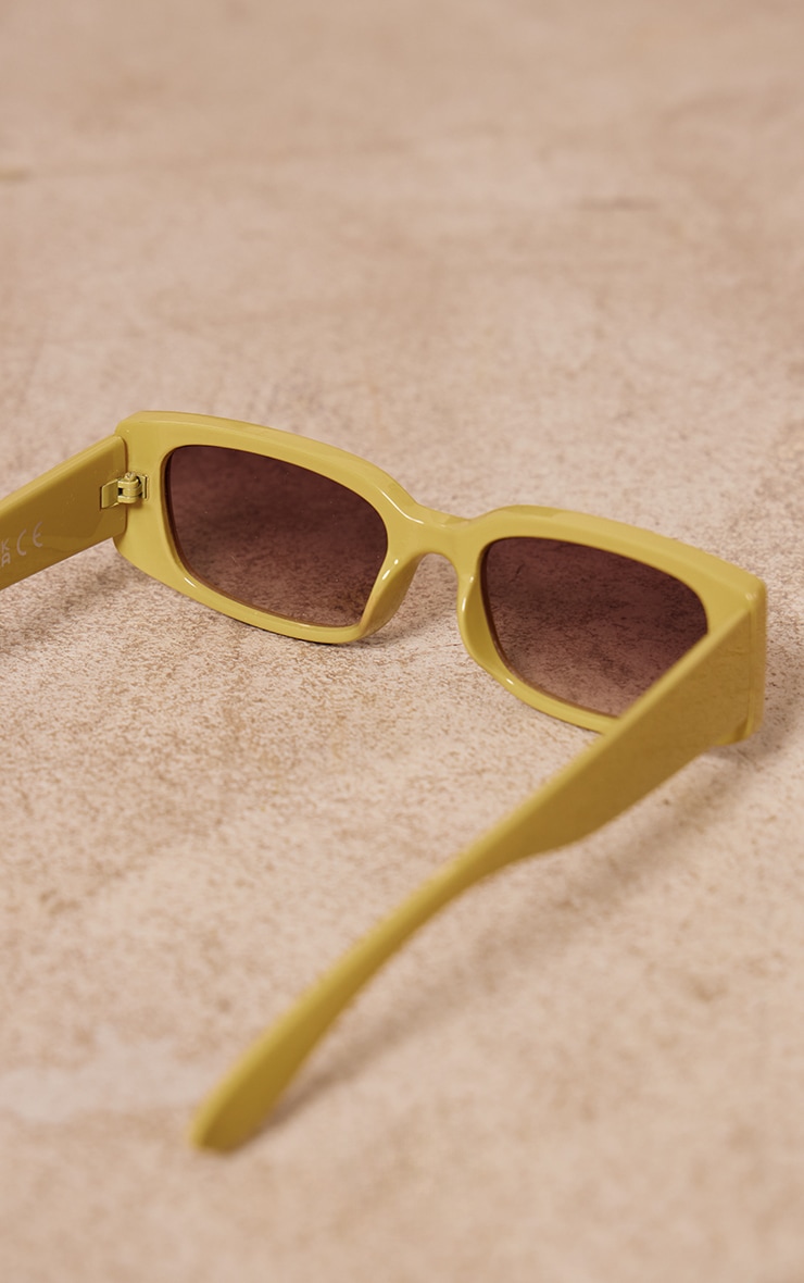 Olive Brown Lens Slim Rectangle Sunglasses image 3