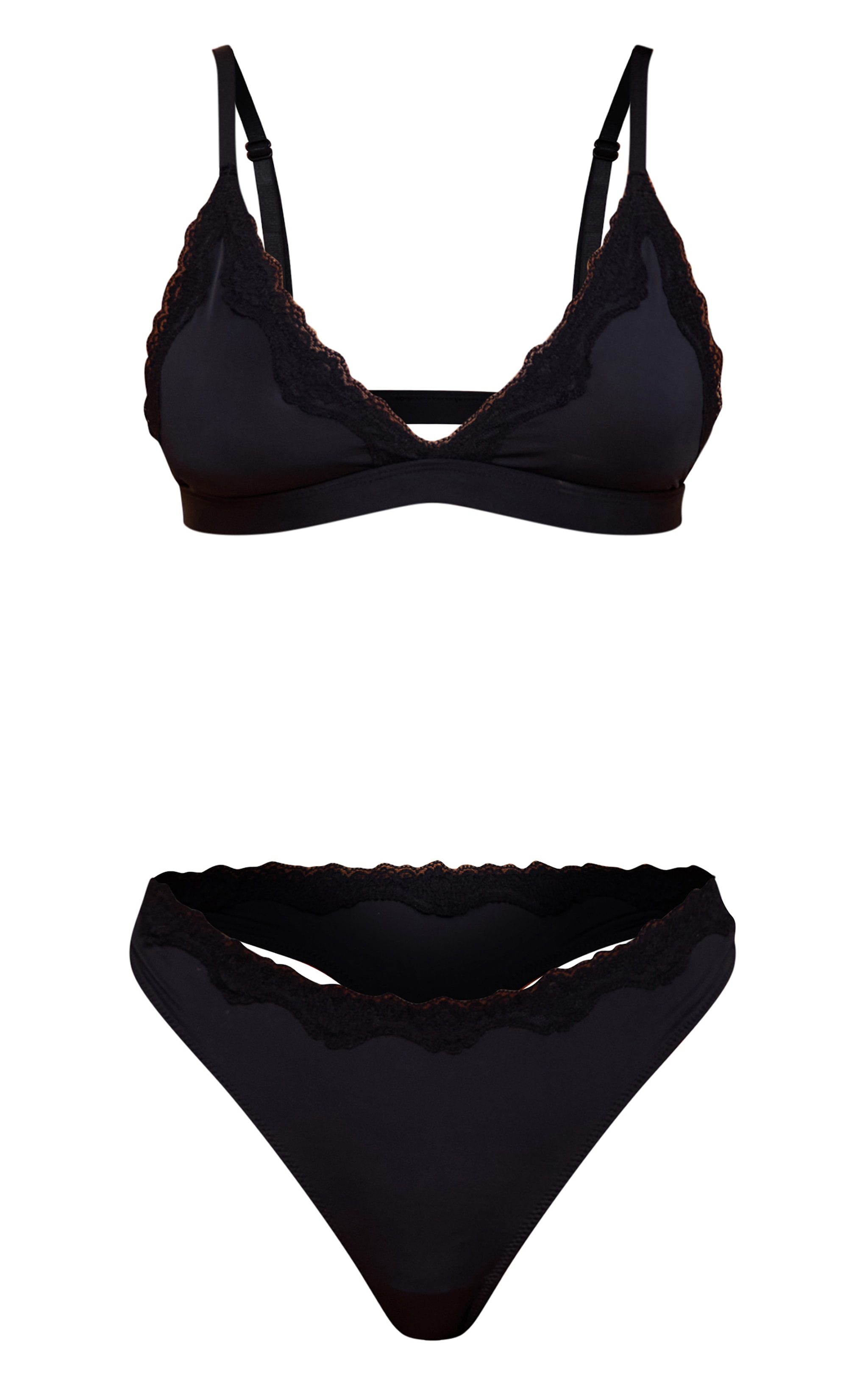 Black Jersey Lace Trim Triangle Lingerie Set image 5