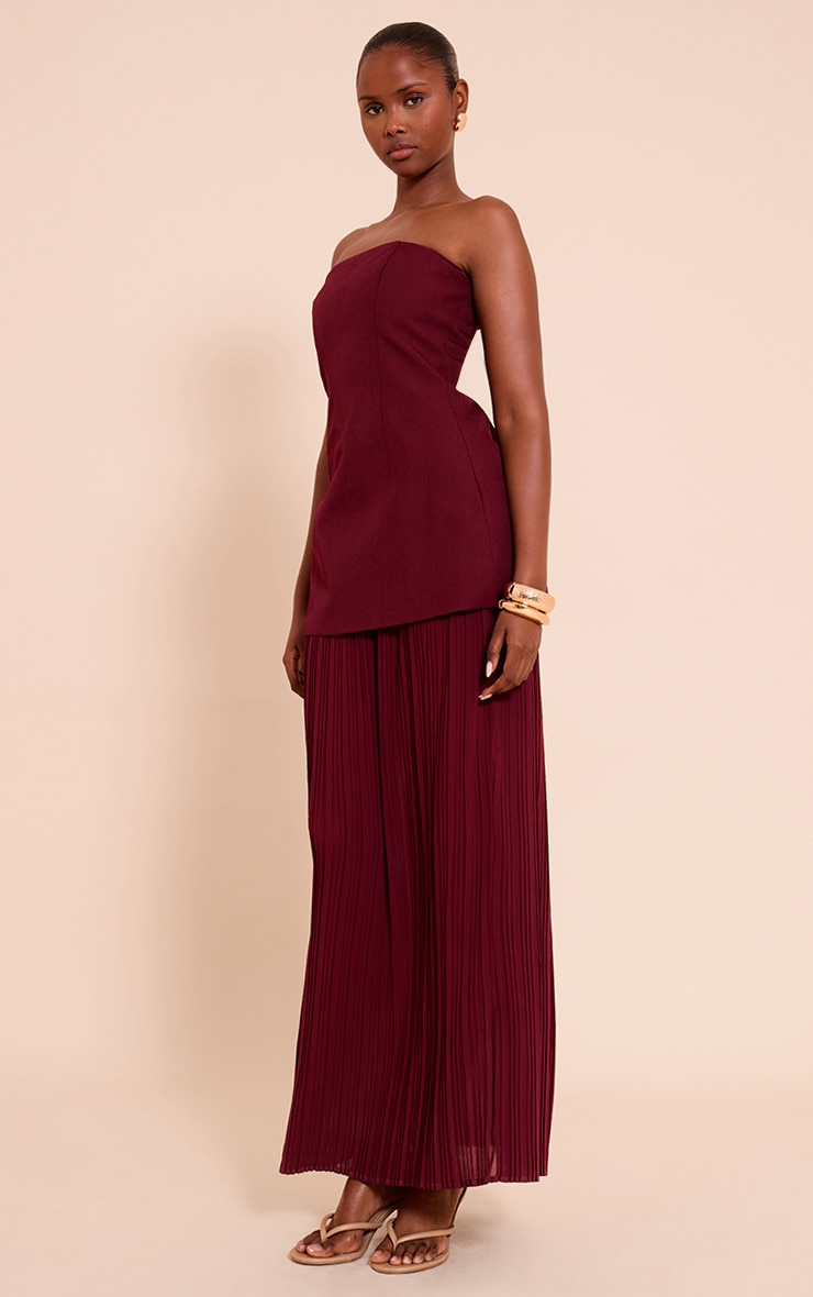 Robe bustier bordeaux à partie jupe en mousselinde soie plissée image 3