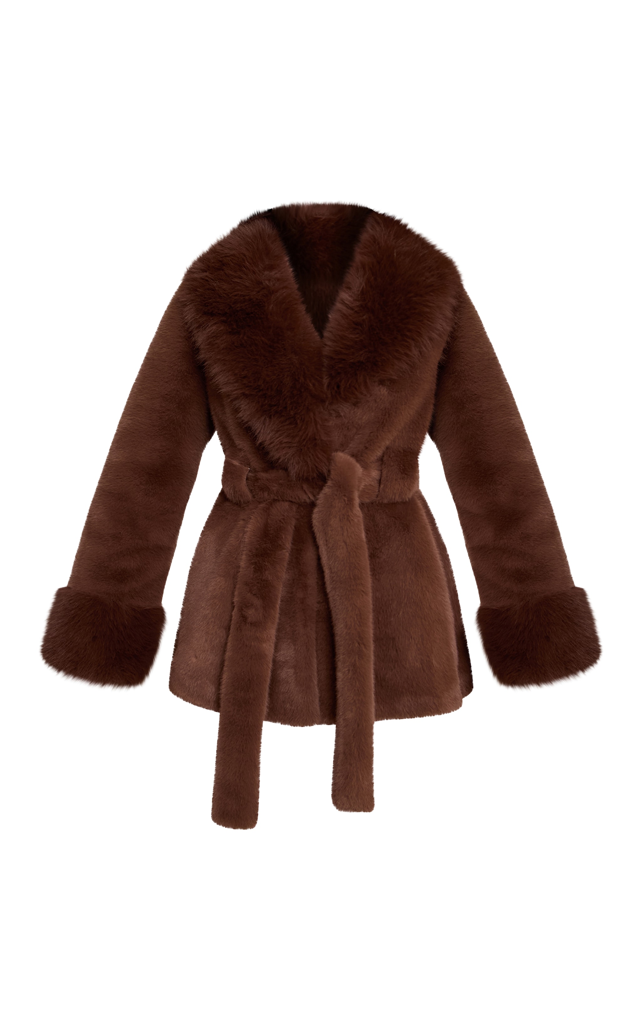 Chocolate Plush Faux Fur Self Tie Coat image 5