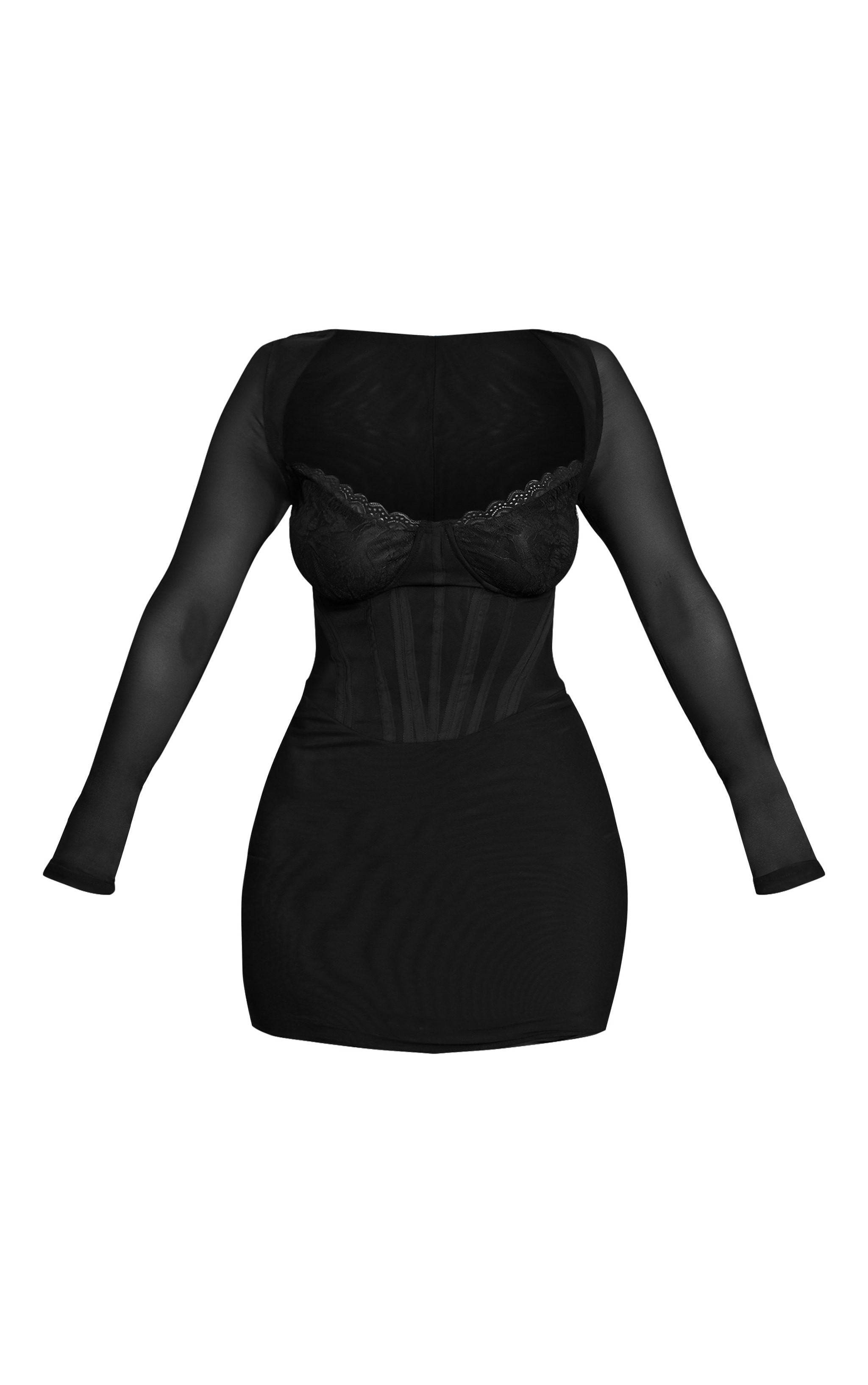 Shape Black Mesh Lace Insert Corseted Mini Dress image 5