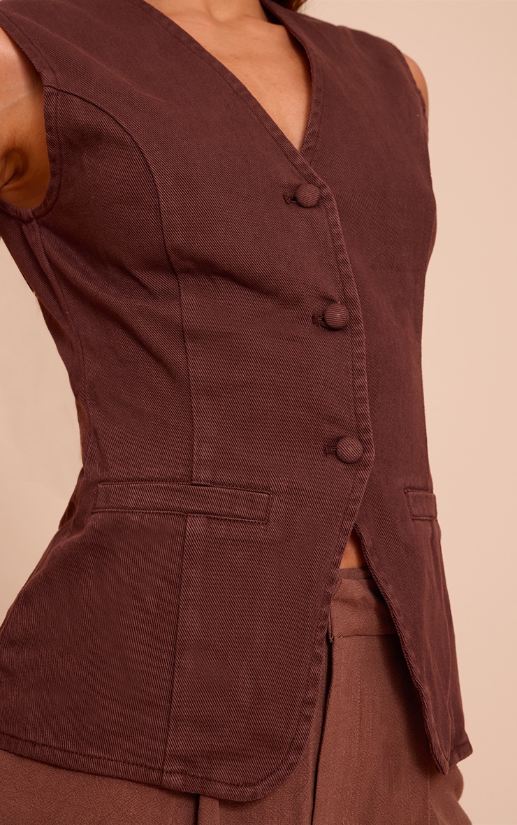 Tall Chocolate Tailored Style Longline Denim Vest image 4