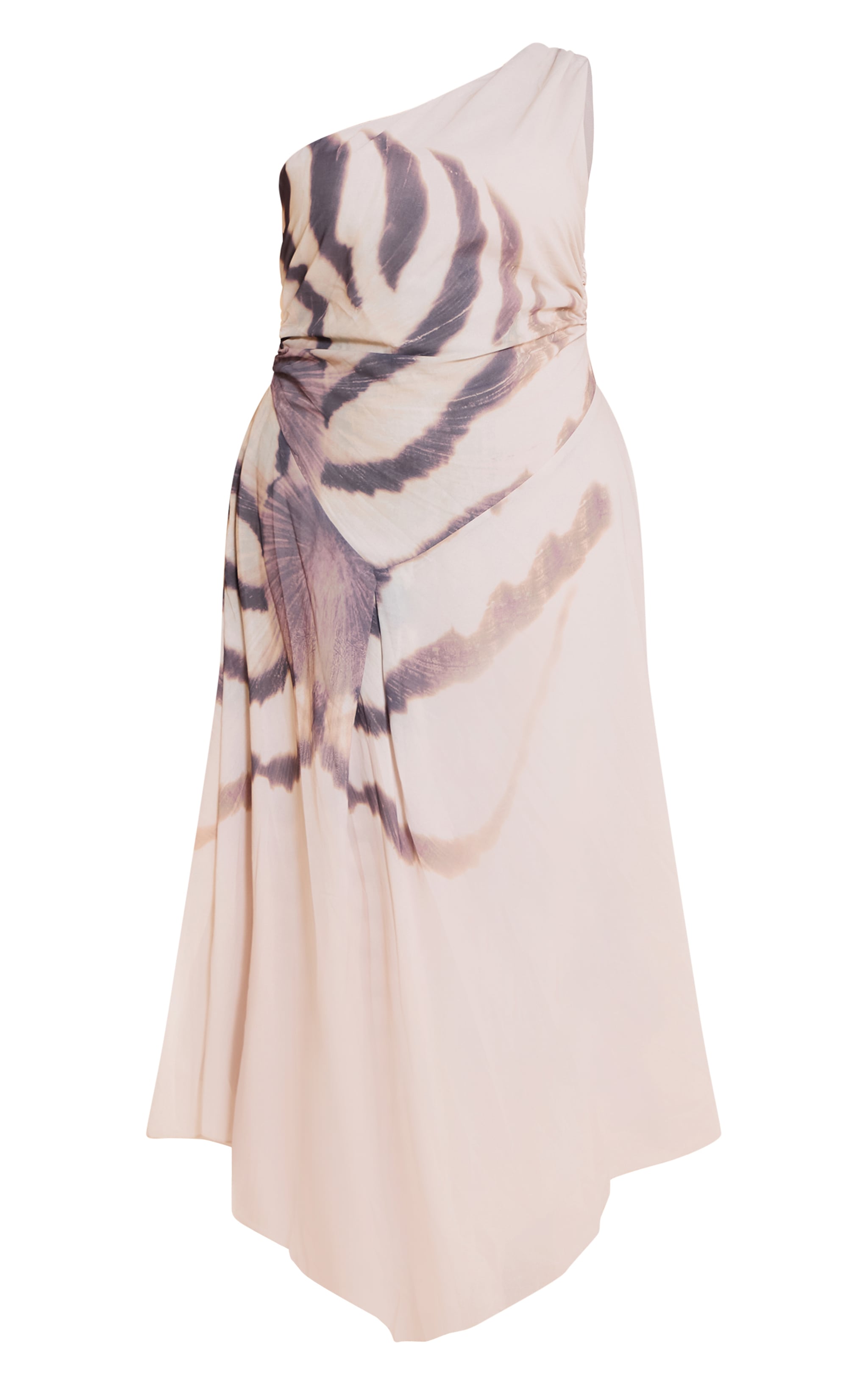 Plus Almond Printed Chiffon One Shoulder Maxi Dress image 5