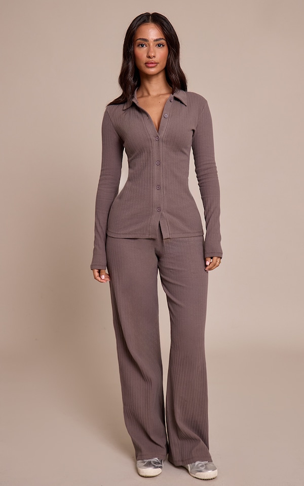 Petite Pantalon côtelé taupe à cordons ajustables sur la taille