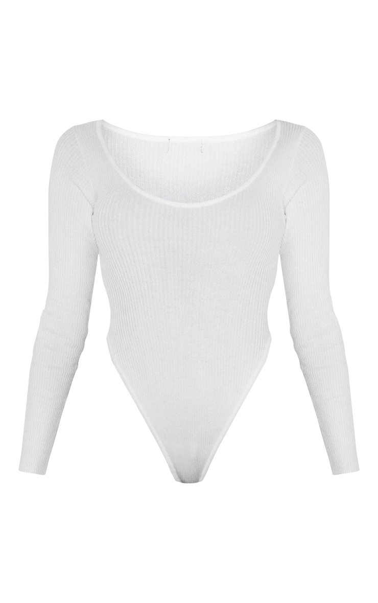 White Scoop Neck Knitted Bodysuit Knitwear PrettyLittleThing UAE