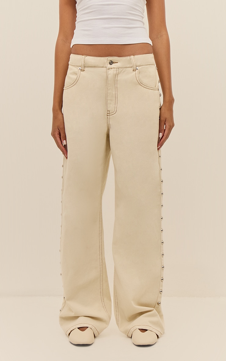 Ecru Studded High Waist Jeans image 2