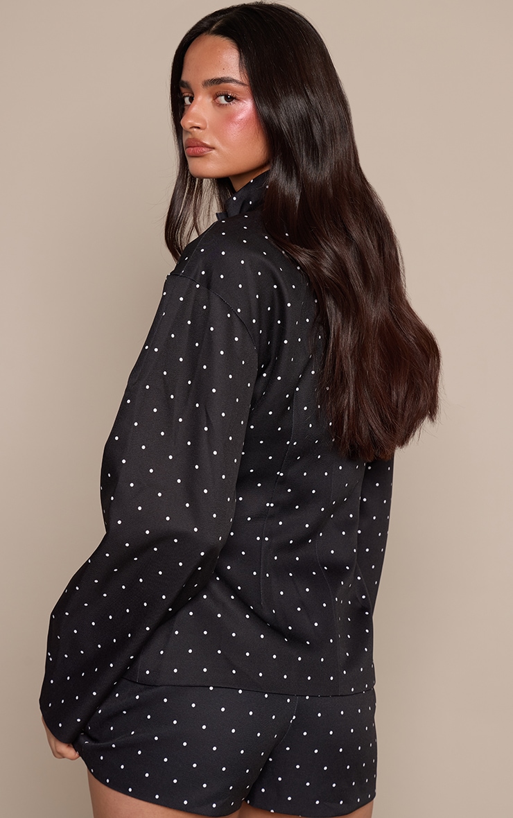Black Polka Dot Tailored Cocoon Sleeve Jacket image 2