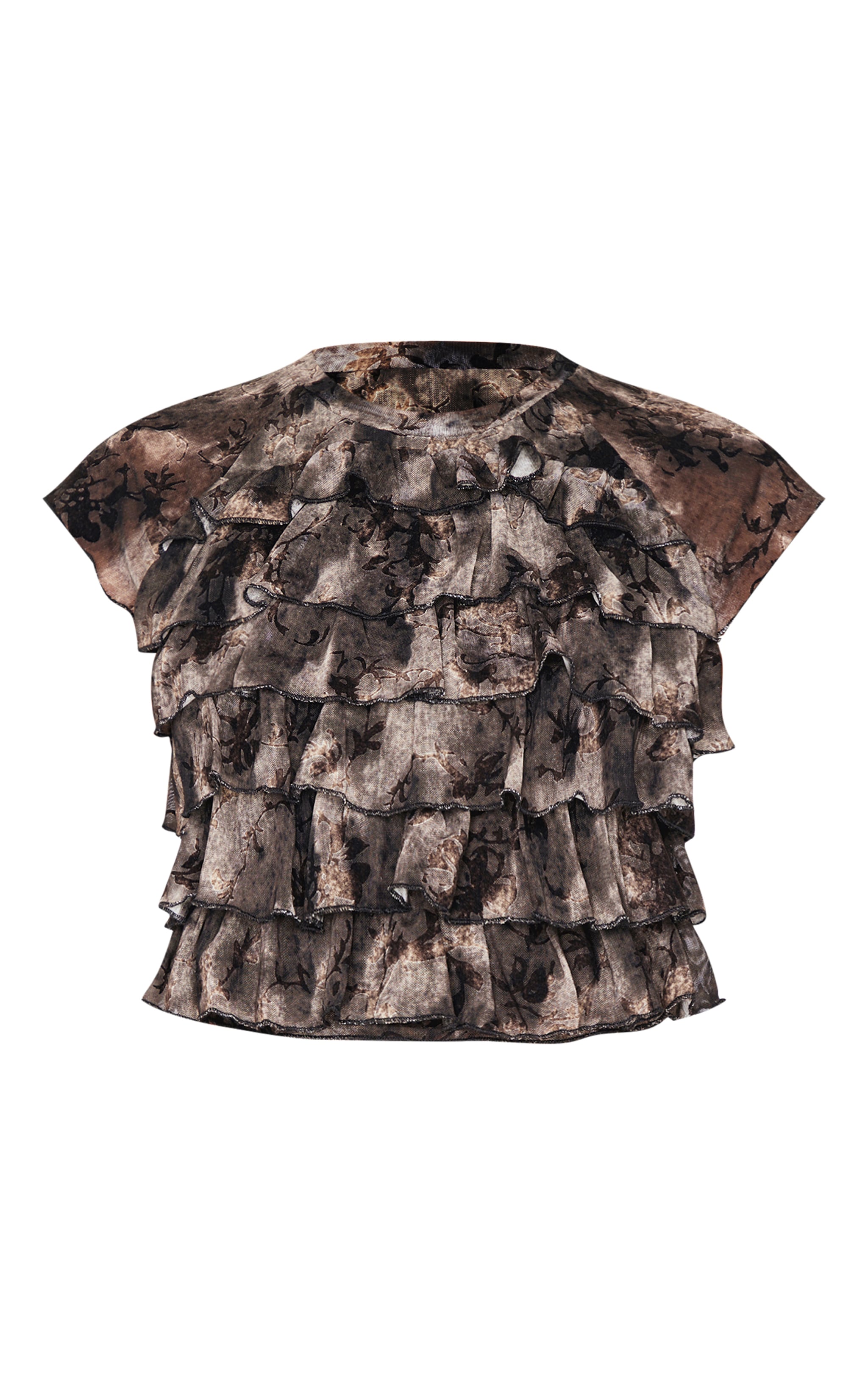 Charcoal Grey Devore Mesh Ruffle Top image 5