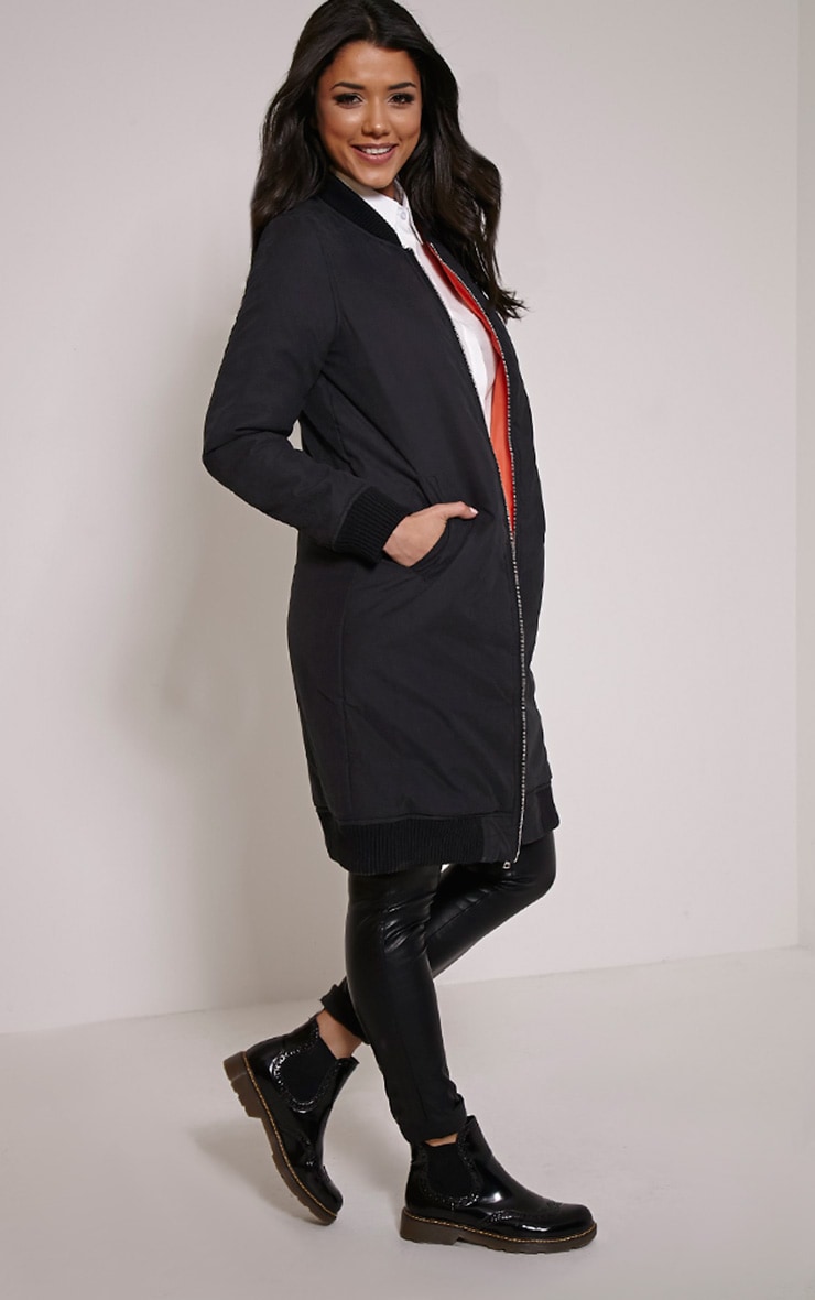 Menda Black Longline Bomber Jacket Coats & Jackets