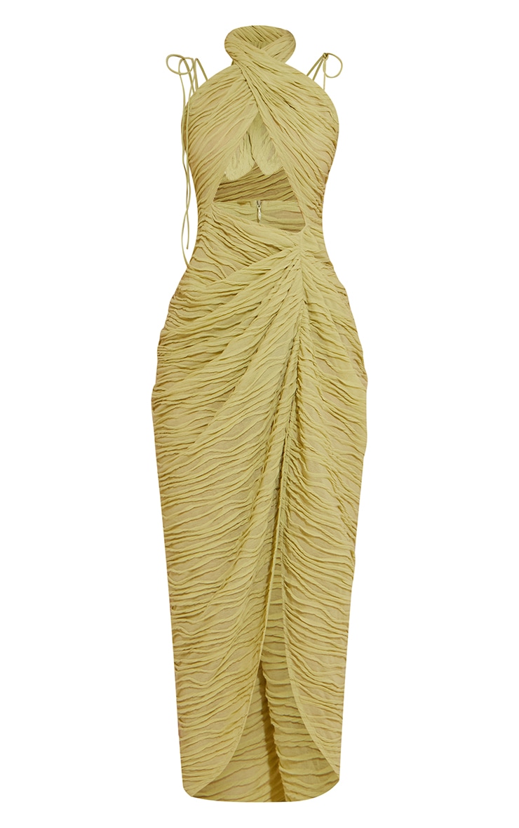 Lime Textured Tie Detail Drape Skirt Midi Dress image 5