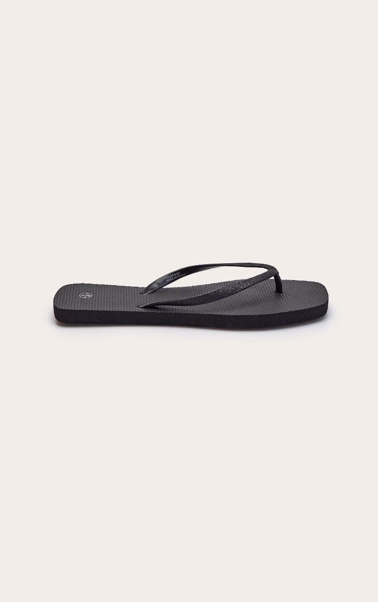 Black Glitter Square Toe Flip Flops