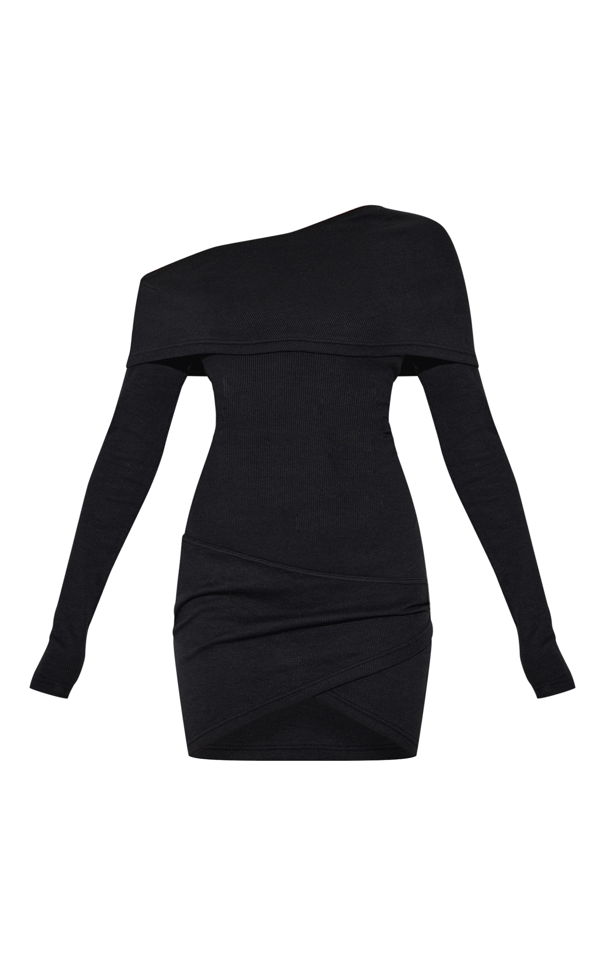 Black Rib Bardot Wrap Mini Dress image 5