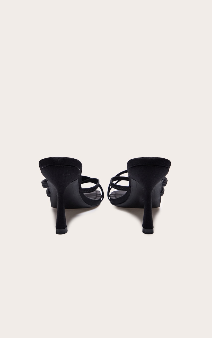 Mules carrées en lycra noir à brides croisées et talon image 3