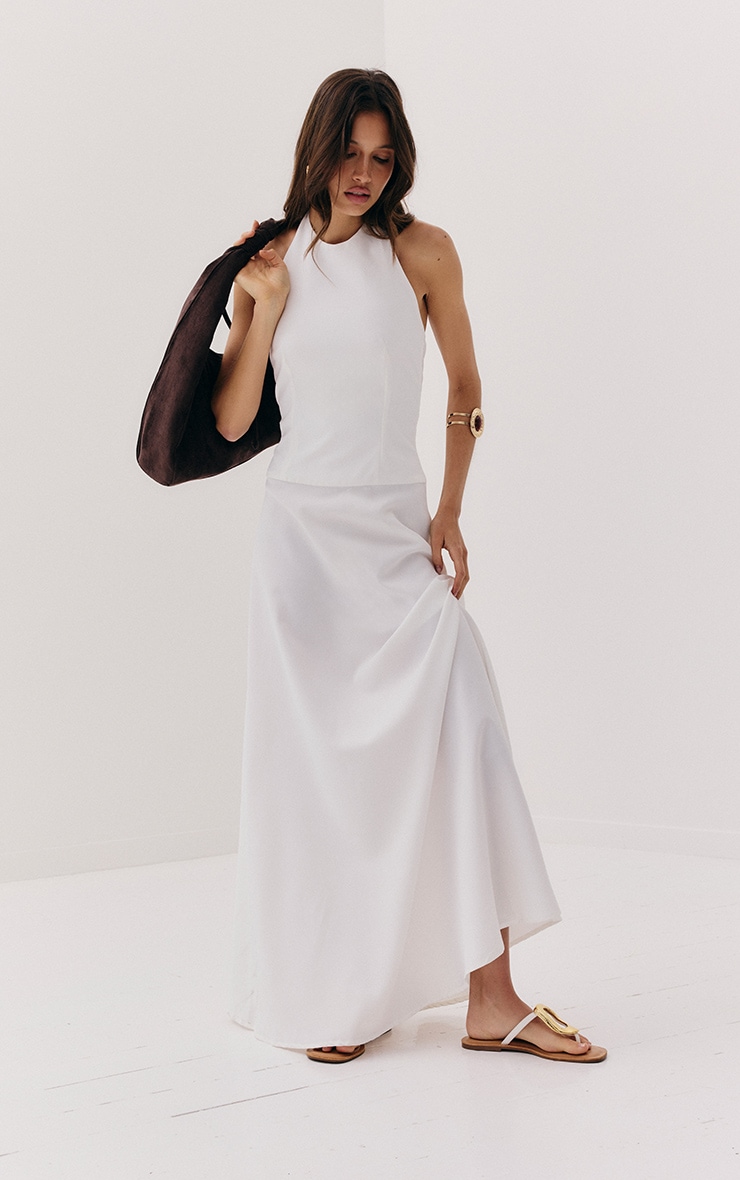 White Tailored Halterneck Maxi Dress image 3