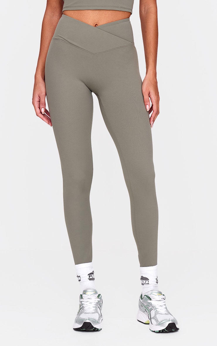 Olive Sculpt Wrap Waist Gym Leggings image 2