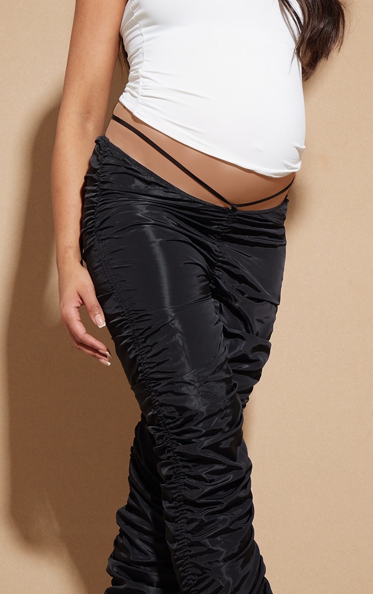 Maternity Black Ruched Tie Ankle Skinny Cargo Pants image 4