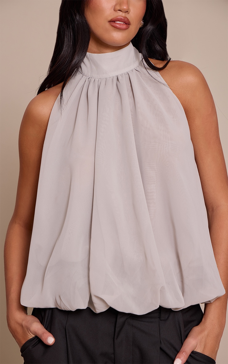 Grey Chiffon Bubble Hem Top image 4