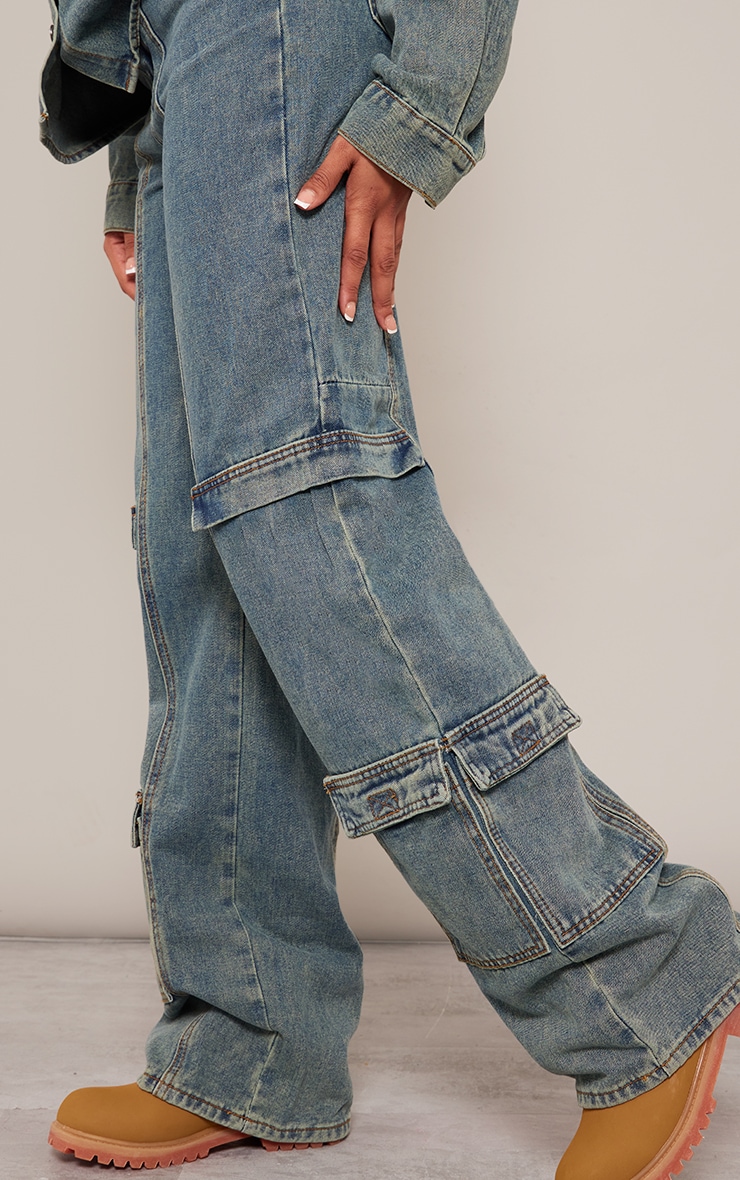 Tall Vintage Wash Pocket Detail Wide Leg Denim Jeans image 4