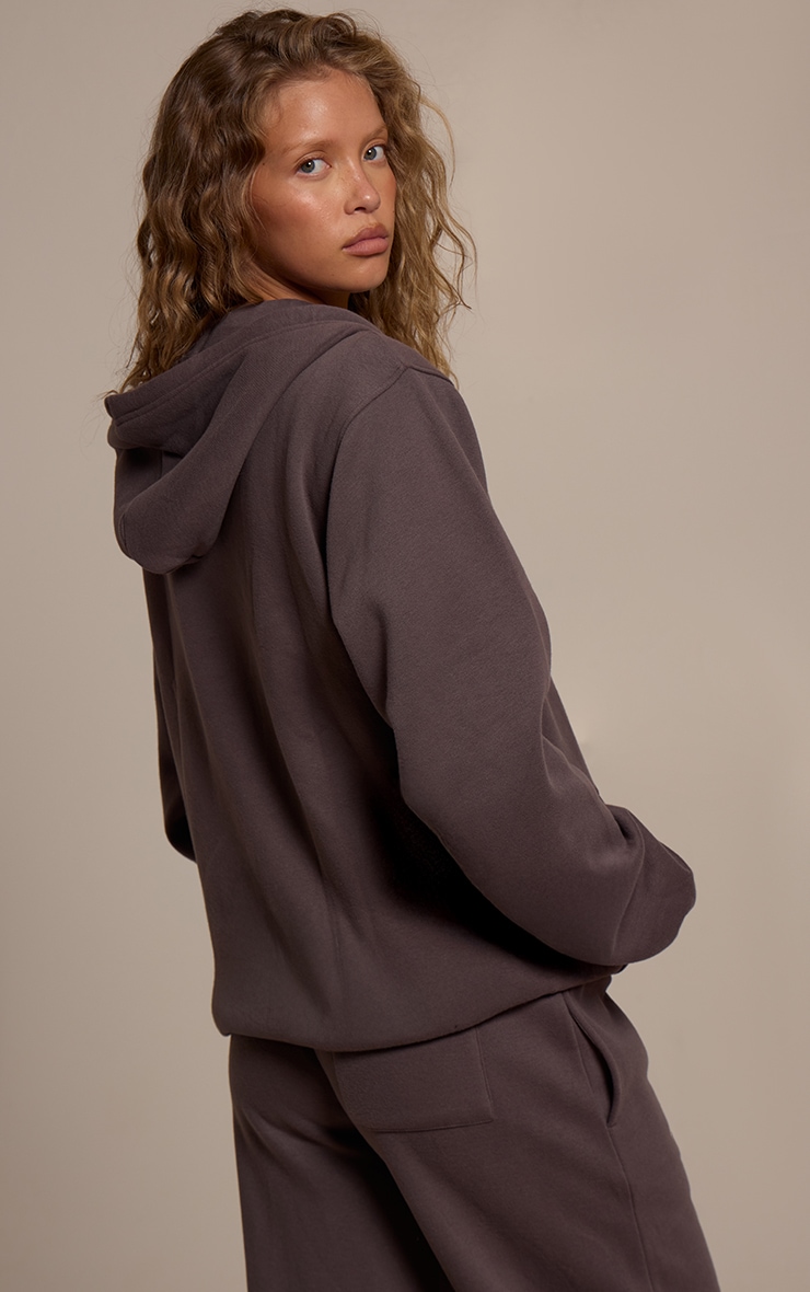 Charcoal Cotton Fleece Pullover Zip Hoodie image 2