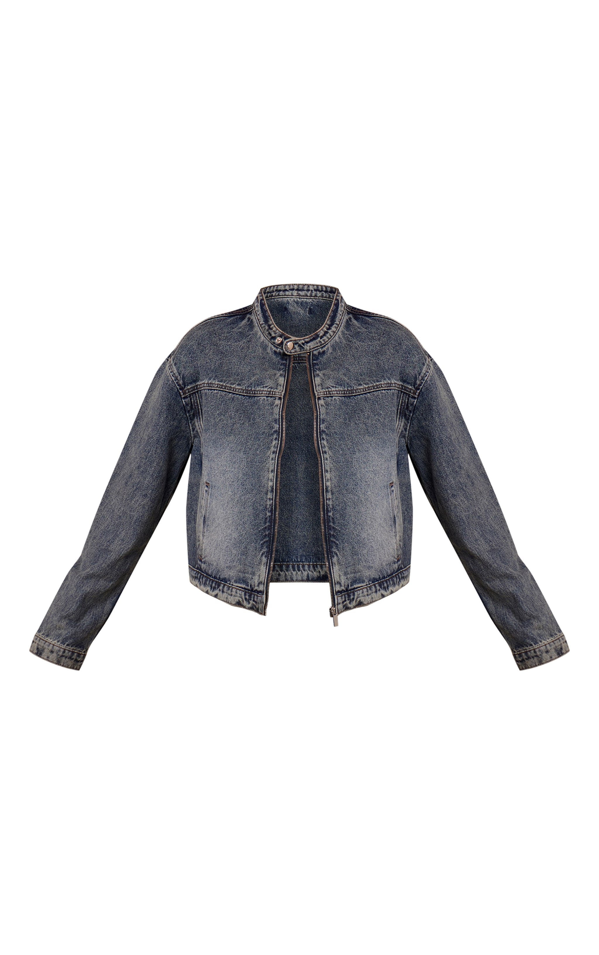 Vintage Blue Boxy Denim Racer Jacket image 5