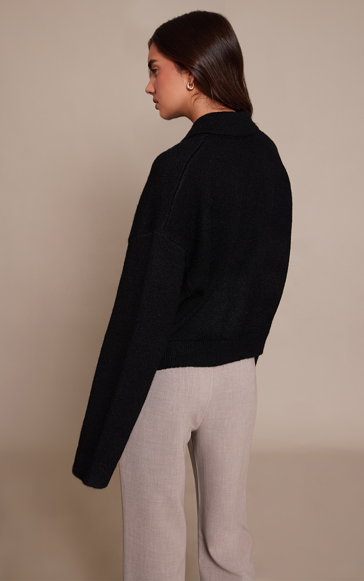 Black Brushed Knit Collar Cardigan image 2