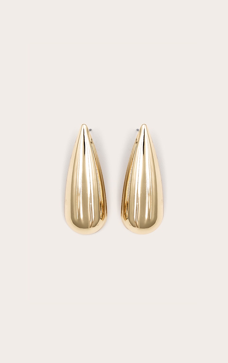 Gold Droplet Slim Stud Earrings image 1