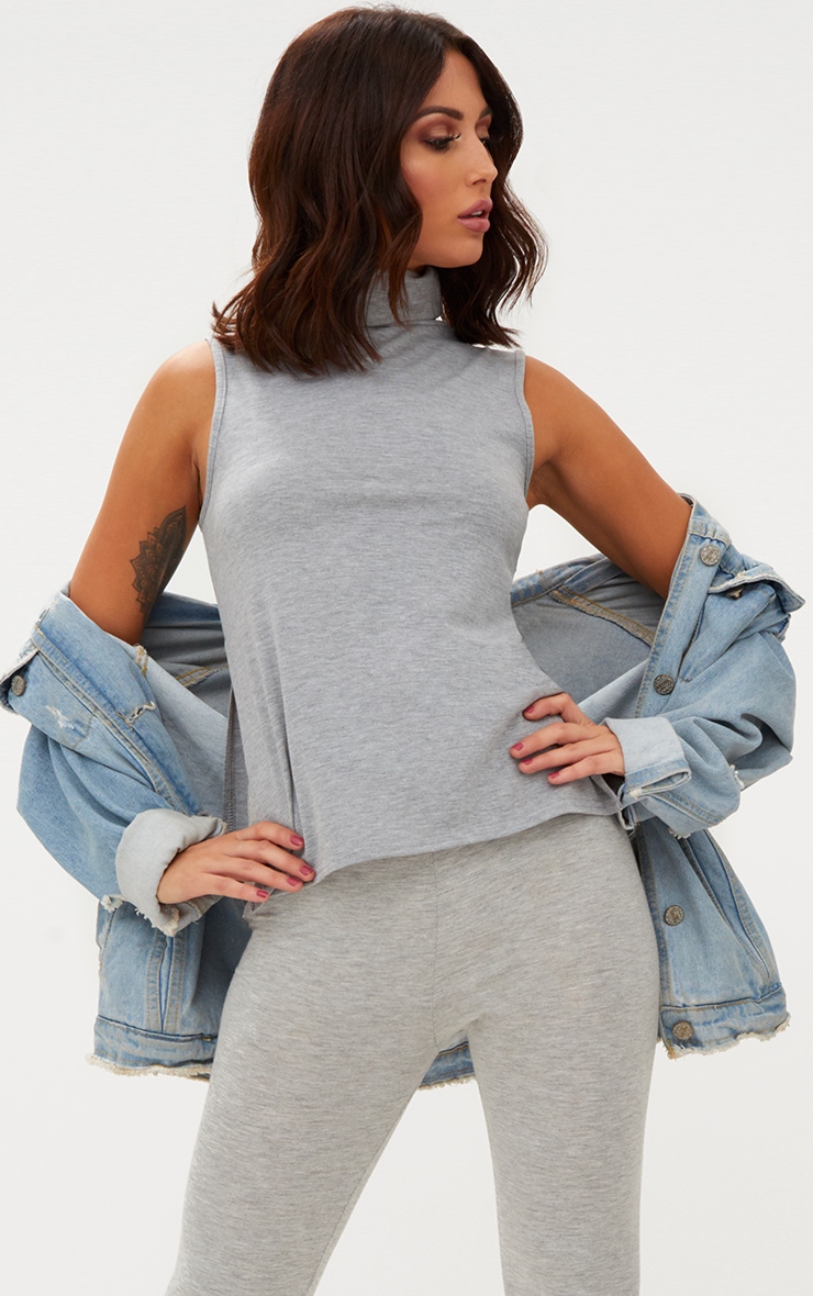 Grey Marl Basic Roll Neck Split Side Vest PrettyLittleThing