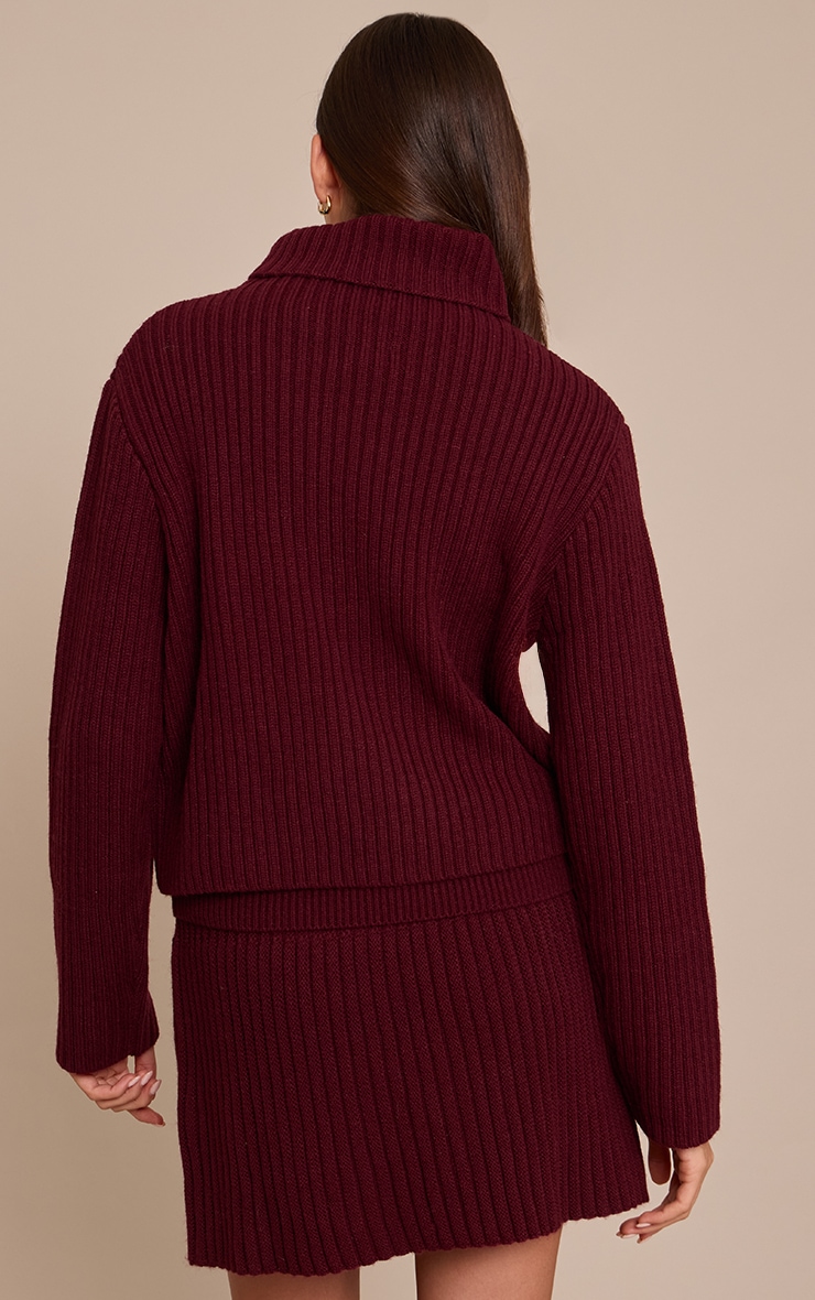 Dark Cherry Knitted Roll Neck Jumper  image 2