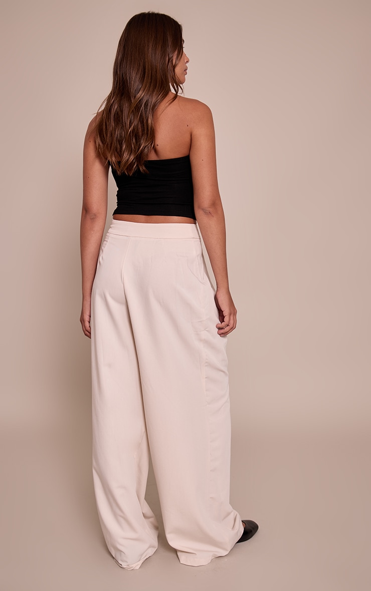 Cream Pleated Woven Wide Leg Pants image 3