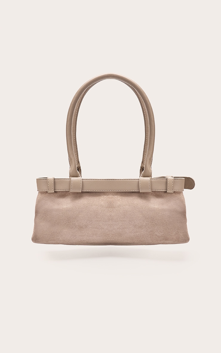 Mushroom Suede Belted PU Elongated Shoulder Bag image 4
