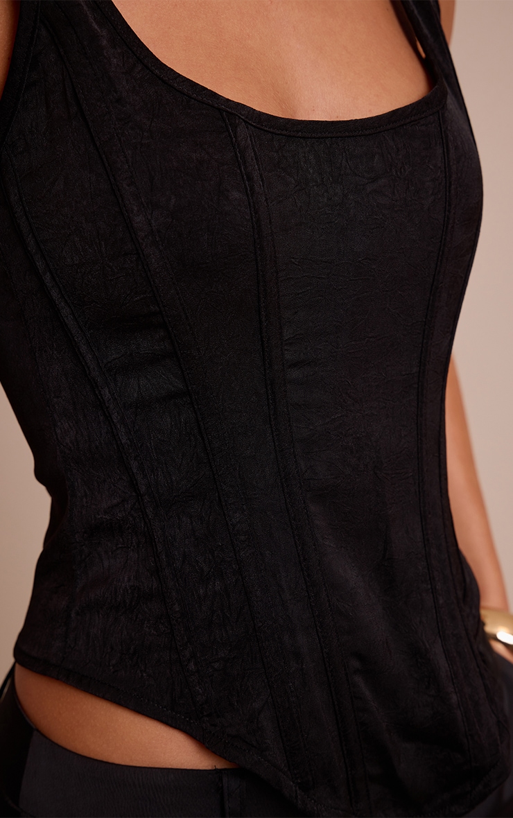 Black Textured Boned Dip Hem Longline Corset image 4