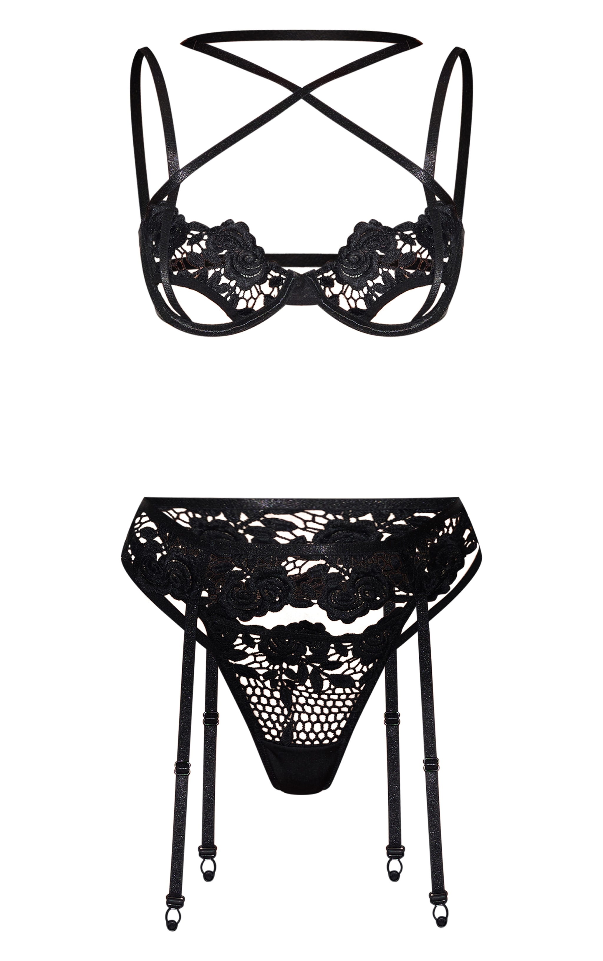 Ensemble de lingerie 3 pièces en mesh à détail crochet image 5