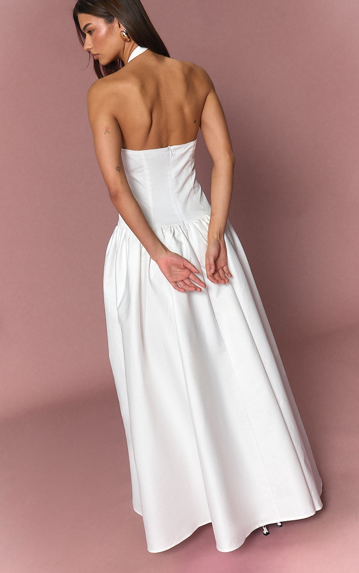 White Woven Bow Detail Skater Maxi Dress image 3