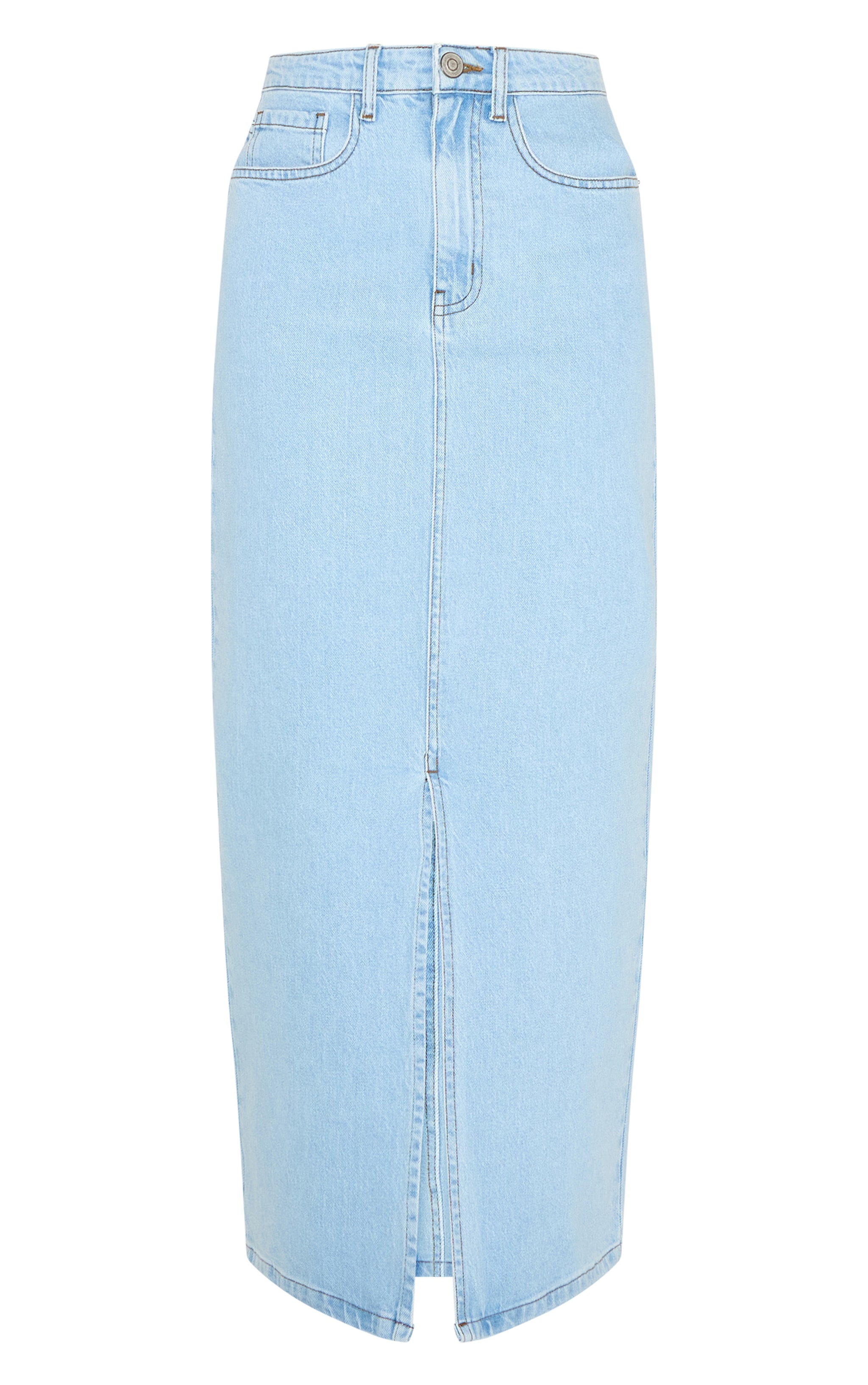 Light Blue Split Denim Maxi Skirt image 5