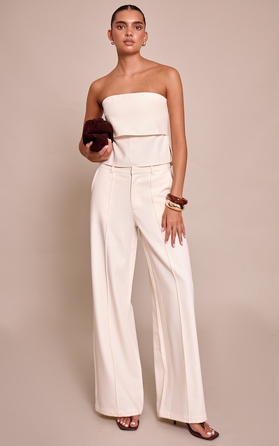 Cream Pintuck Tailored Pant