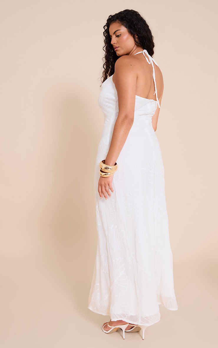 Plus White Chiffon Shell Embroidered Cowl Maxi Dress image 2