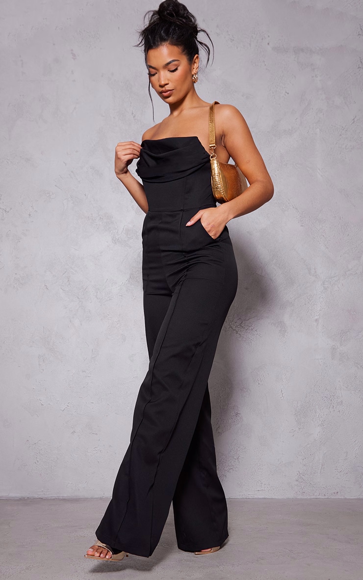 Black Bandeau Cowl Neck Pocket Detailed Jumpsuit image 3