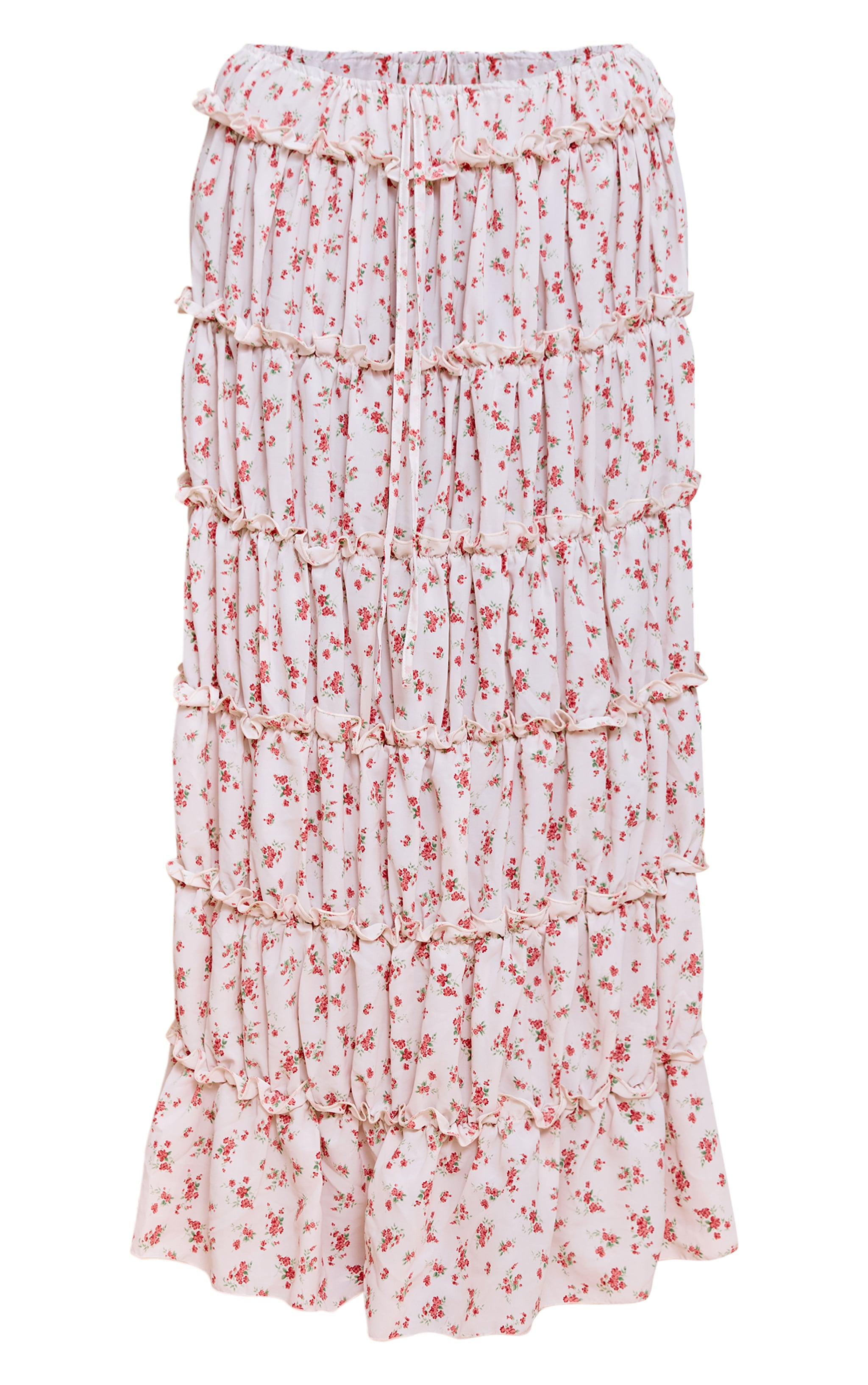 Plus Pink Ditsy Floral Print Tiered Maxi Skirt image 5