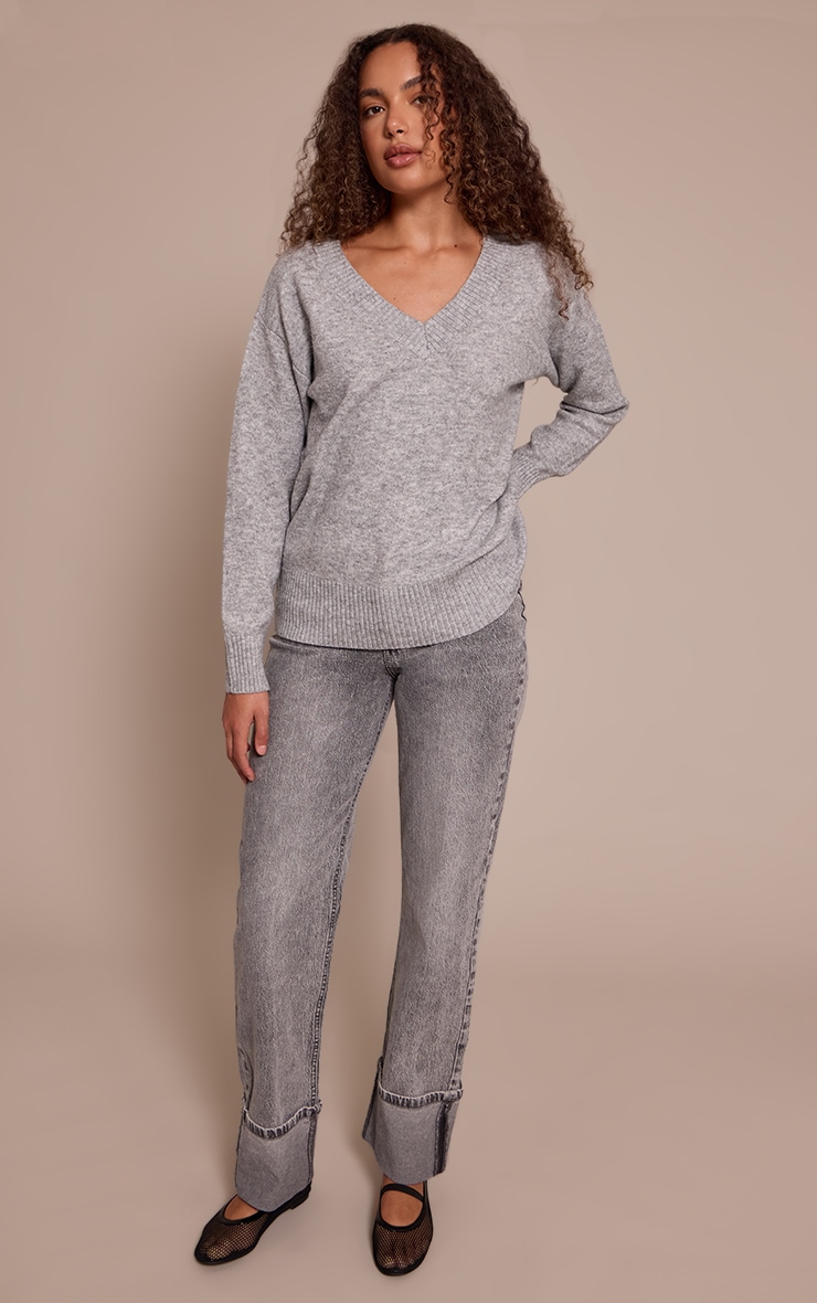 Tall Ash Grey Knit V-neck Jumper image 3