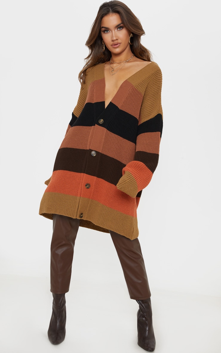 Rust Striped Knitted Cardigan image 4