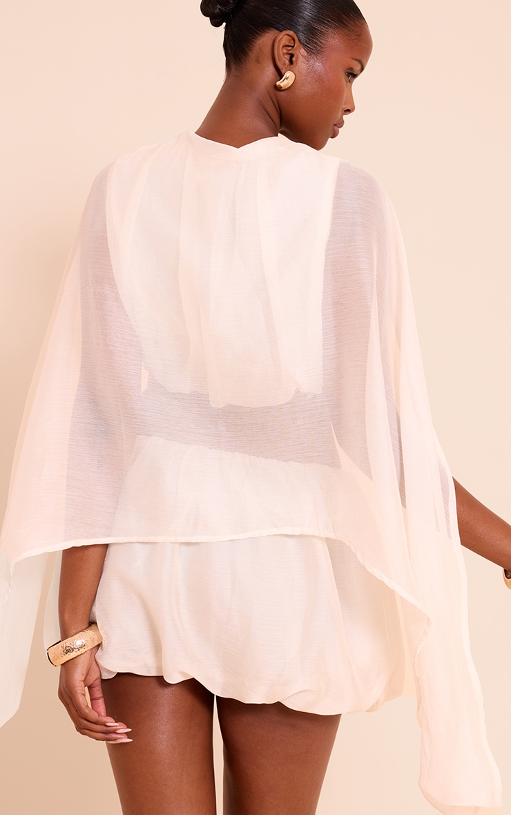 Cream Chiffon Cape Balloon Sleeve Crop Top image 2