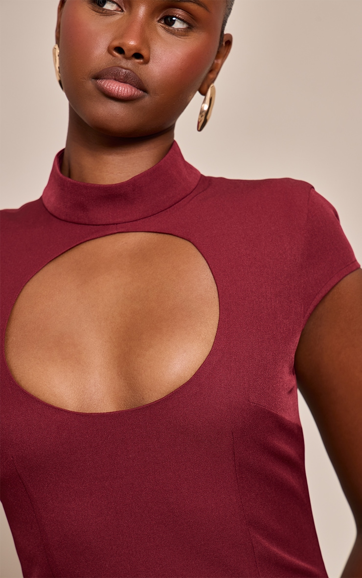 Burgundy Woven Cut Out Cap Sleeve Mini Dress image 4