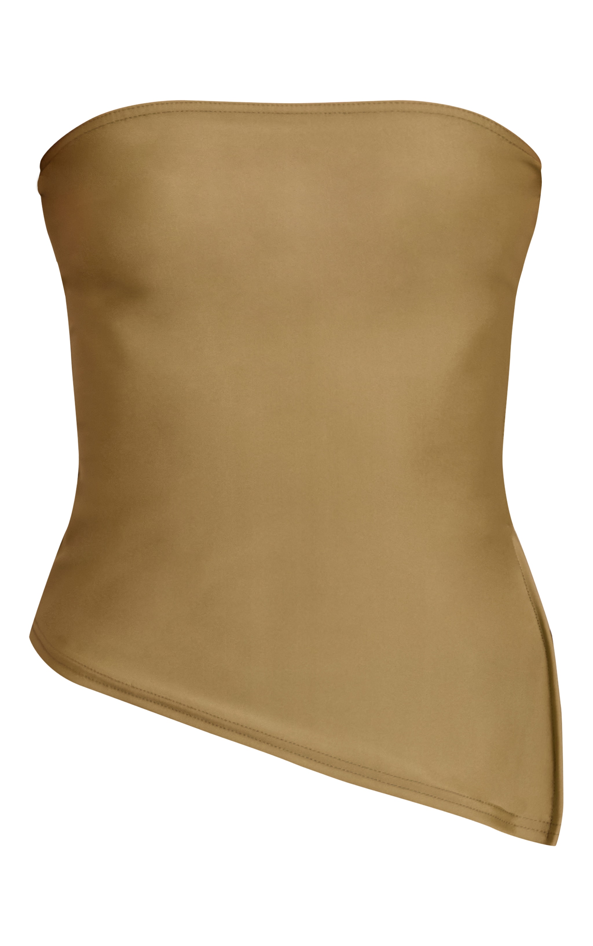 Olive Contour Slinky Bandeau Asymmetric Split Hem Longline Top image 5